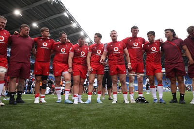 040726 - Fiji v Wales - Nations Championship - Dewi Lake of Wales speaks in the team huddle at full time