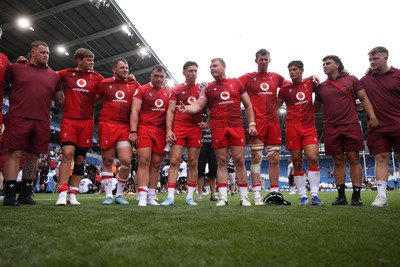 040726 - Fiji v Wales - Nations Championship - Dewi Lake of Wales speaks in the team huddle at full time