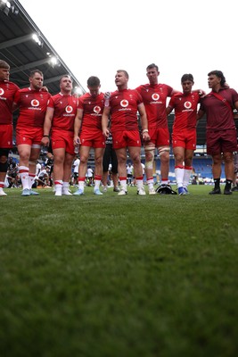 040726 - Fiji v Wales - Nations Championship - Dewi Lake of Wales speaks in the team huddle at full time