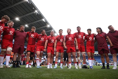 040726 - Fiji v Wales - Nations Championship - Dewi Lake of Wales speaks in the team huddle at full time
