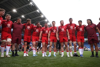 040726 - Fiji v Wales - Nations Championship - Dewi Lake of Wales speaks in the team huddle at full time