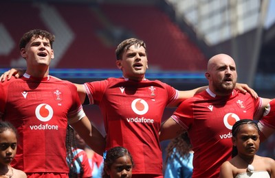 040726 - Fiji v Wales - Nations Championship - Alex Mann of Wales sings the anthem
