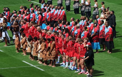 040726 - Fiji v Wales, Nations Championship - The teams line up for the anthems ahead of the match