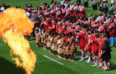 040726 - Fiji v Wales, Nations Championship - The teams line up for the anthems ahead of the match