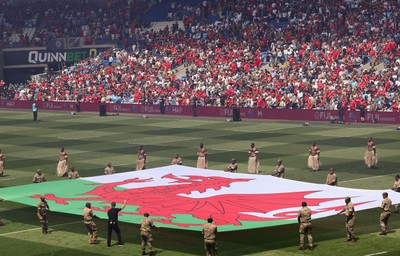 040726 - Fiji v Wales, Nations Championship - A Wales flag on the pitch ahead of the match