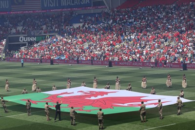 040726 - Fiji v Wales, Nations Championship - A Wales flag on the pitch ahead of the match