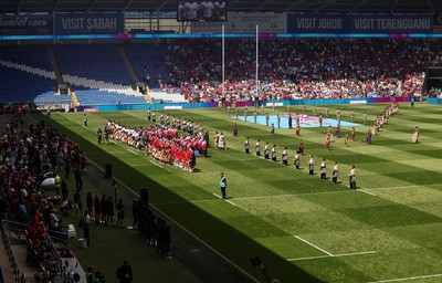 040726 - Fiji v Wales, Nations Championship - A Wales flag on the pitch ahead of the match