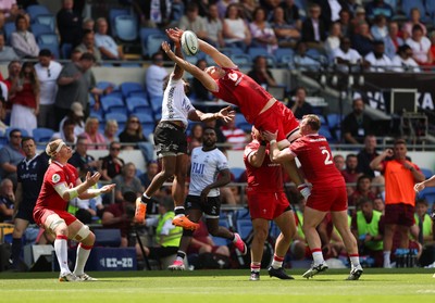 040726 - Fiji v Wales, Nations Championship - Ben Carter of Wales reaches to take the ball