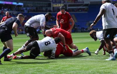 040726 - Fiji v Wales, Nations Championship - Rhys Carre of Wales powers over to score try