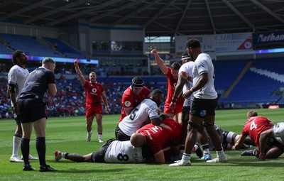 040726 - Fiji v Wales, Nations Championship - Rhys Carre of Wales powers over to score try