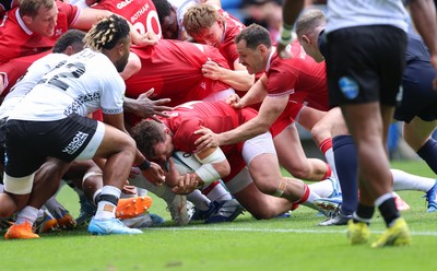 040726 - Fiji v Wales, Nations Championship - Ryan Elias of Wales powers over to score try
