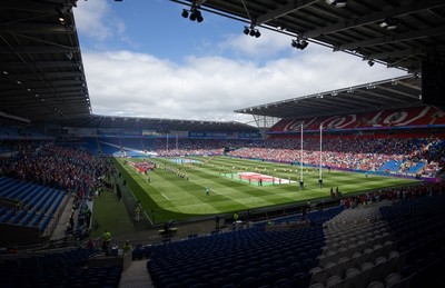 040726 - Fiji v Wales, Nations Championship - A general view of the Cardiff City Stadium as the teams line up for the anthems