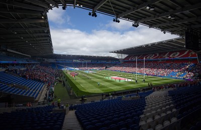 040726 - Fiji v Wales, Nations Championship - A general view of the Cardiff City Stadium as the teams line up for the anthems