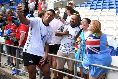 040726 - Fiji v Wales - Nations Championship - Salesi Rayasi of Fiji with fans at full time