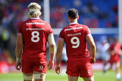 040726 - Fiji v Wales - Nations Championship - Aaron Wainwright of Wales and Tomos Williams of Wales