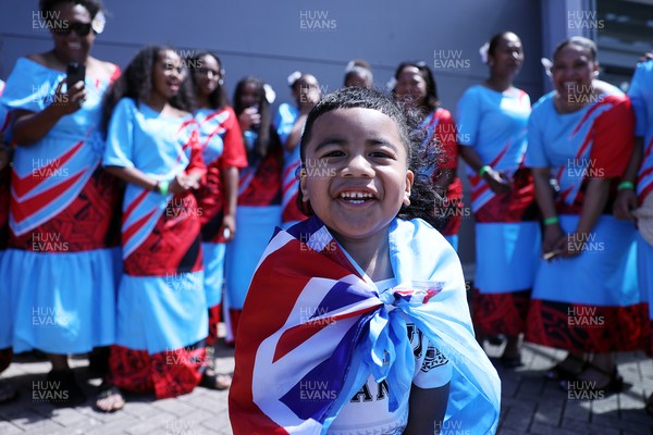 040726 - Fiji v Wales - Nations Championship - Fijian singers outside the stadium before the game