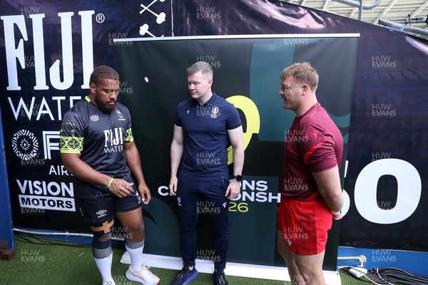 040726 - Fiji v Wales - Nations Championship - Tevita Ikanivere of Fiji and Dewi Lake of Wales during the coin toss