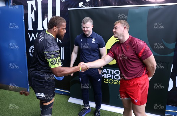 040726 - Fiji v Wales - Nations Championship - Tevita Ikanivere of Fiji and Dewi Lake of Wales during the coin toss
