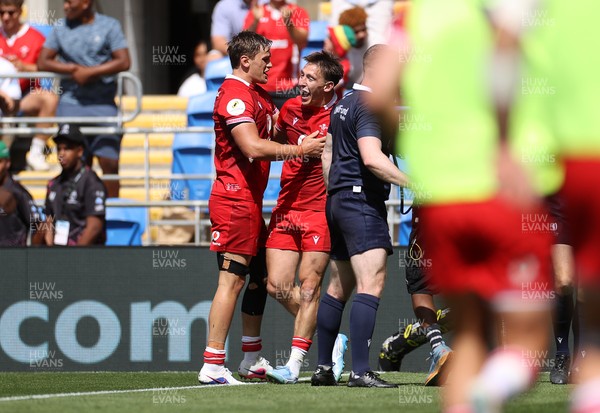040726 - Fiji v Wales - Nations Championship - Josh Adams of Wales celebrates scoring a try