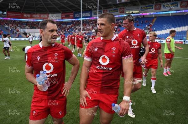 040726 - Fiji v Wales - Nations Championship - Tomos Williams and Joe Hawkins of Wales at full time
