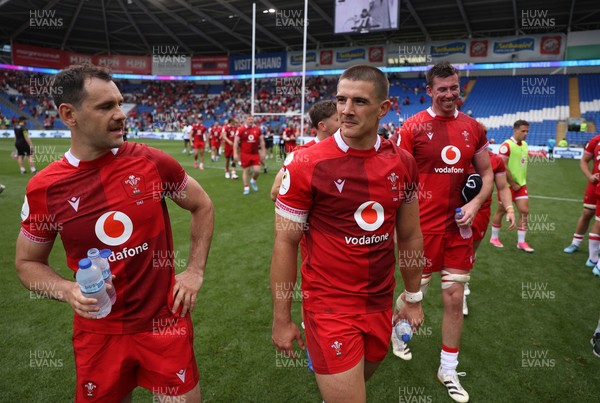 040726 - Fiji v Wales - Nations Championship - Tomos Williams and Joe Hawkins of Wales at full time