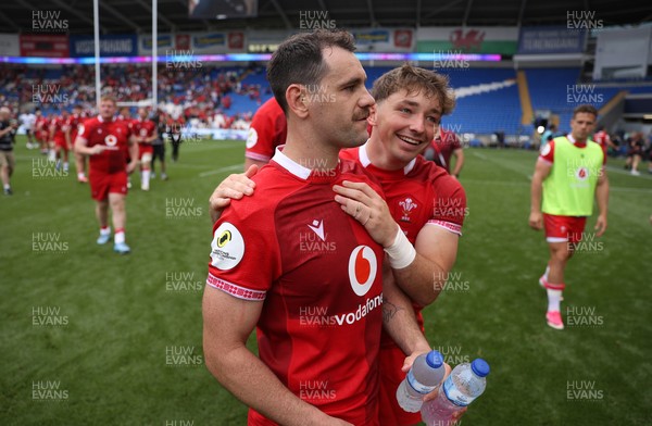 040726 - Fiji v Wales - Nations Championship - Tomos Williams and Dan Edwards of Wales at full time