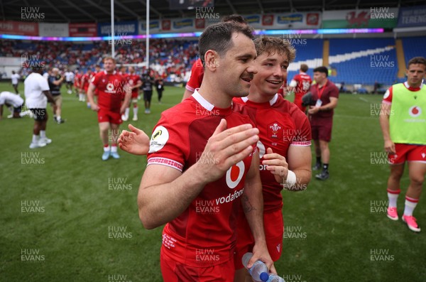 040726 - Fiji v Wales - Nations Championship - Tomos Williams and Dan Edwards of Wales at full time