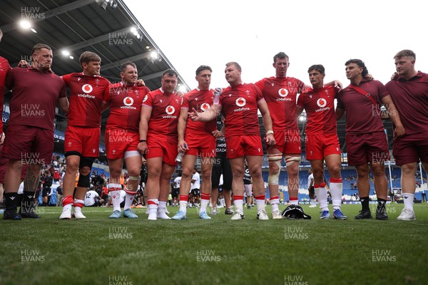 040726 - Fiji v Wales - Nations Championship - Dewi Lake of Wales speaks in the team huddle at full time