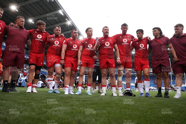 040726 - Fiji v Wales - Nations Championship - Dewi Lake of Wales speaks in the team huddle at full time