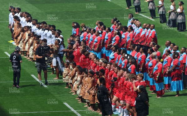 040726 - Fiji v Wales, Nations Championship - The teams line up for the anthems ahead of the match