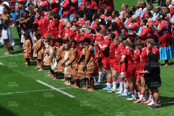 040726 - Fiji v Wales, Nations Championship - The teams line up for the anthems ahead of the match
