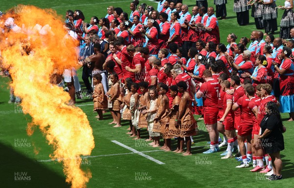 040726 - Fiji v Wales, Nations Championship - The teams line up for the anthems ahead of the match