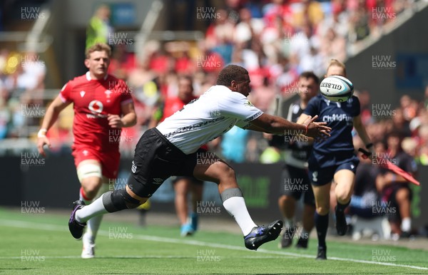 040726 - Fiji v Wales, Nations Championship - Tevita Ikanivere of Fiji reaches for the ball