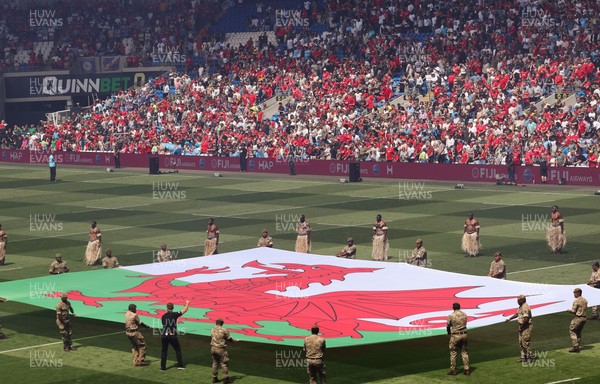 040726 - Fiji v Wales, Nations Championship - A Wales flag on the pitch ahead of the match