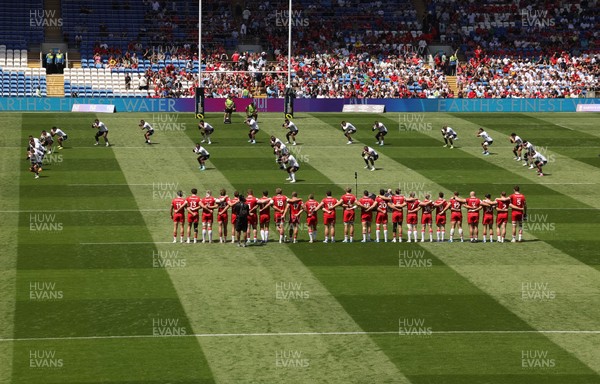 040726 - Fiji v Wales, Nations Championship - The Wales team face up to the Fijian Cibi ahead of kick off