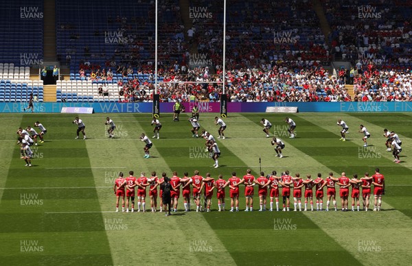 040726 - Fiji v Wales, Nations Championship - The Wales team face up to the Fijian Cibi ahead of kick off