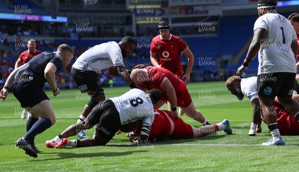 040726 - Fiji v Wales, Nations Championship - Rhys Carre of Wales powers over to score try