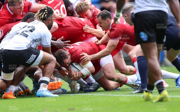 040726 - Fiji v Wales, Nations Championship - Ryan Elias of Wales powers over to score try