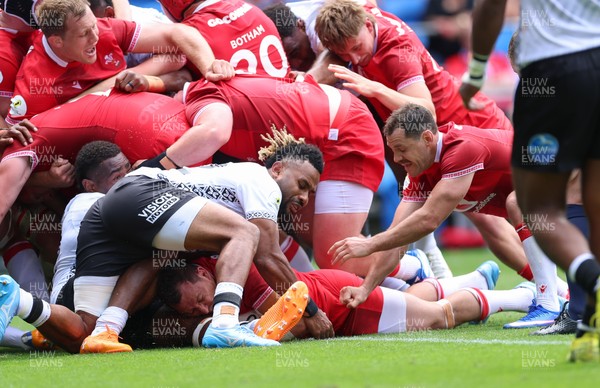 040726 - Fiji v Wales, Nations Championship - Ryan Elias of Wales powers over to score try