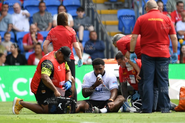 040726 - Fiji v Wales - Nations Championship - Tim Hoyt of Fiji leaves the field injured 