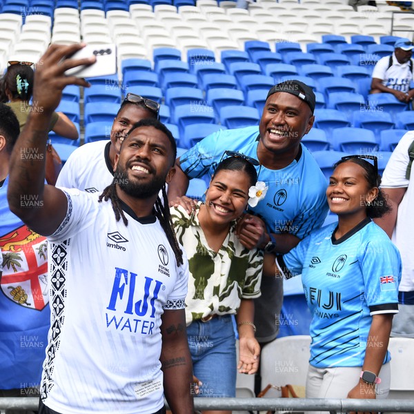 040726 - Fiji v Wales - Nations Championship - Frank Lomani of Fiji with fans at full time