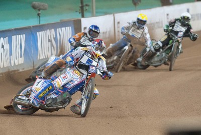 10.07.10 - FIM British Speedway Grand Prix Jason Crump in the lead during the heats 