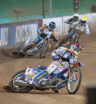 10.07.10 - FIM British Speedway Grand Prix Jason Crump in the lead during the heats 