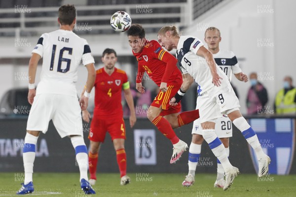 030920 - Finland v Wales - UEFA Nations League - Harry Wilson of Wales and Fredrik Jensen of Finland compete