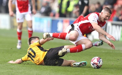 260425 - Fleetwood Town v Newport County - Sky Bet League 2 - Oliver Greaves of Newport and Will Johnson of Fleetwood