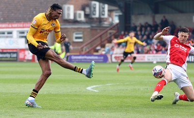 260425 - Fleetwood Town v Newport County - Sky Bet League 2 - Kyle Hudlin of Newport takes a shot on goal