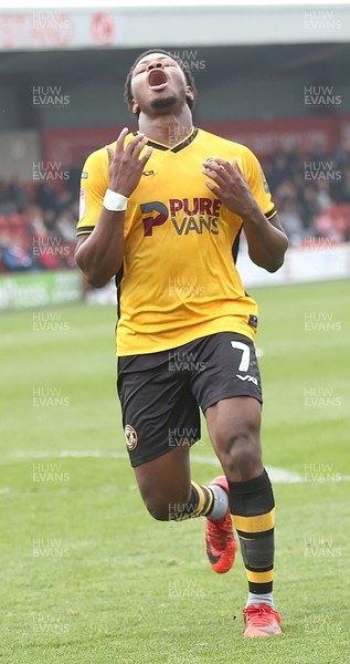 260425 - Fleetwood Town v Newport County - Sky Bet League 2 - Bobby Kamwa of Newport reaction as his shot is saved again