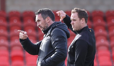 280226 - Fleetwood Town v Newport County - Sky Bet League 2 - Newport manager Christian Fuchs and assistant manager Mark Smith before the game
