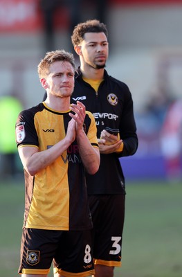 280226 - Fleetwood Town v Newport County - Sky Bet League 2 - Team salute travelling fans led by Matthew Smith of Newport