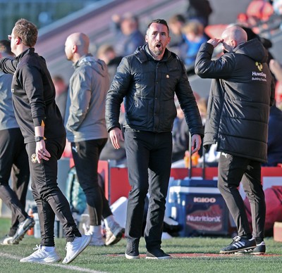 280226 - Fleetwood Town v Newport County - Sky Bet League 2 - Newport manager Christian Fuchs reaction to on pitch play